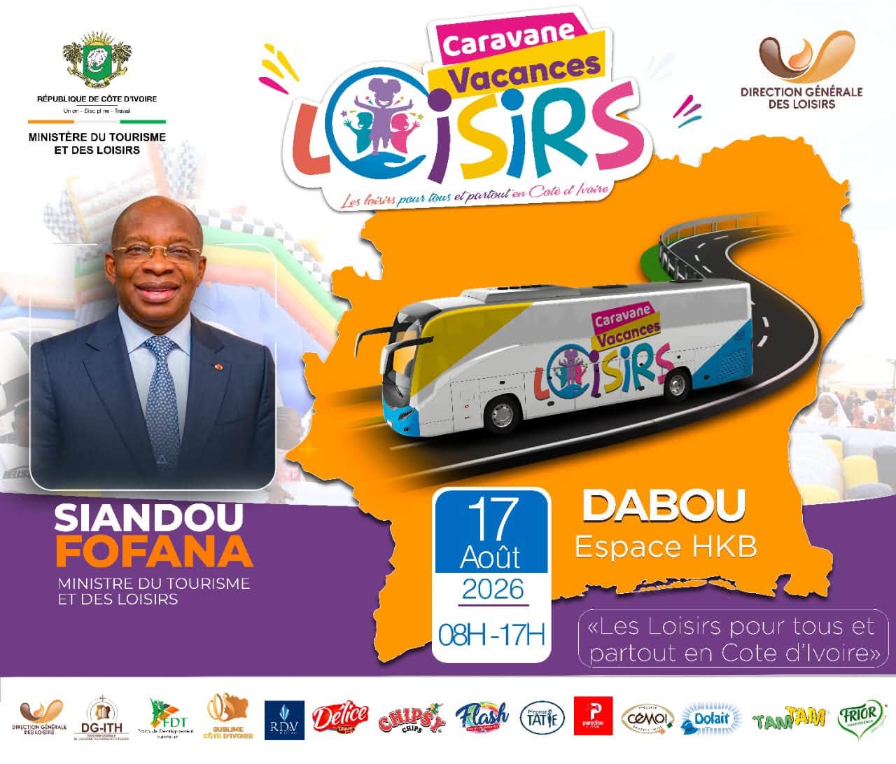 Du 𝟏𝟕 𝐚𝐨𝐮̂𝐭 𝐚𝐮 𝟒 𝐬𝐞𝐩𝐭𝐞𝐦𝐛𝐫𝐞 𝟐𝟎𝟐𝟔, 𝐥𝐚 𝐂𝐚𝐫𝐚𝐯𝐚𝐧𝐞 𝐕𝐚𝐜𝐚𝐧𝐜𝐞𝐬 𝐋𝐨𝐢𝐬𝐢𝐫𝐬 sillonnera 𝟏𝟐 𝐯𝐢𝐥𝐥𝐞𝐬 de notre Sublime Côte d'Ivoire, pour offrir aux enfants, aux jeunes et aux familles des moments de détente, de découverte et d’épanouissement.